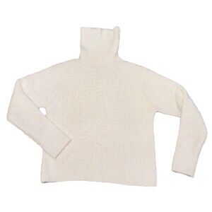Forever 21 Thick Knit Sweater White Ivory Turtleneck Womens M Holiday Old Money